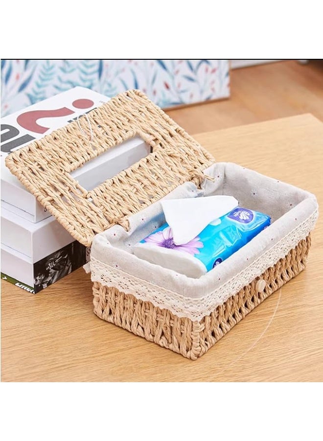 غطاء علبة مناديل كلاسيكي ريترو - حامل مناديل بتصميم نسج الخيزران لأناقة المنزل - Image 5